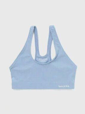 Sporty & Rich Serif Logo Sports Bra - Small - Light Blue